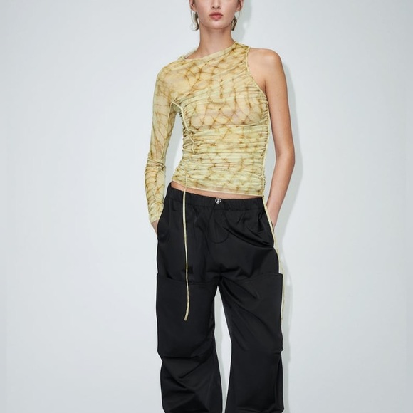 ZARA PRINTED TULLE ASYMMETRIC TOP - Picture 3 of 3